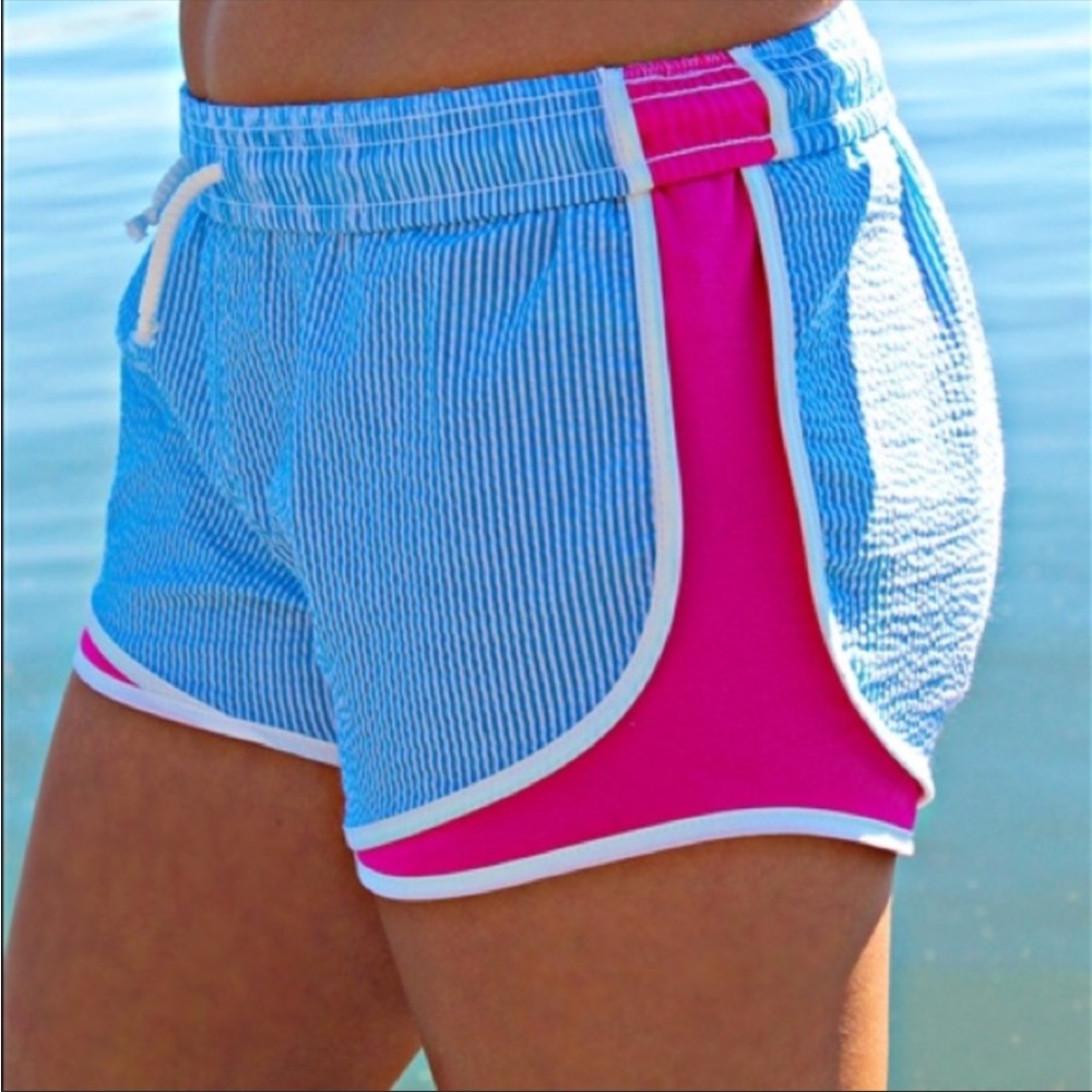LAUREN JAMES Seersucker Pink Blue Shorties Shorts Size S